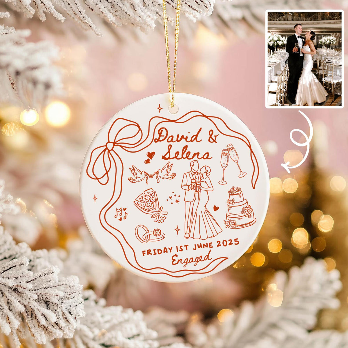 Personalized Engaged Ornament, Custom Couples Ornament, First Christmas Engaged Ornament, Engagement Gift For Couples, Newly Engaged Gifts