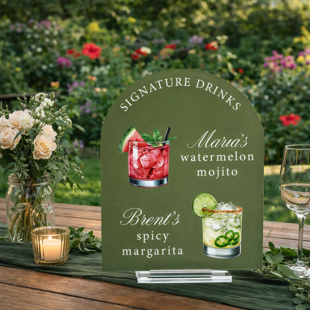 Personalized Signature Drinks Sign, Acrylic Wedding Bar Decor, Wedding Cocktail Bar Sign