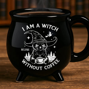 I'm A Witch Without Coffee - Personalized Halloween Black Ceramic Witch Mug - Halloween Gift For Family, Sisters, Friends, Siblings