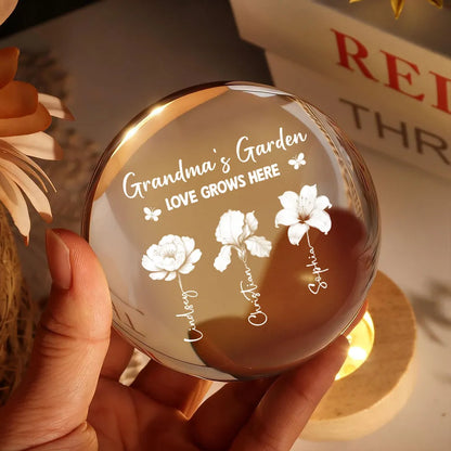Grandma's Garden 3D Effect Birth Month Flowers - Personalized Crystal Ball LED Night Light - Gift For Mom, Grandma, Mother's Day Gift