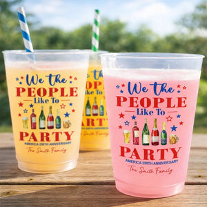 We The People Like To Party - Personalized Plastic Frosted Cup - Patriotic Gift, 4th Of July Gift, 250th Anniversary