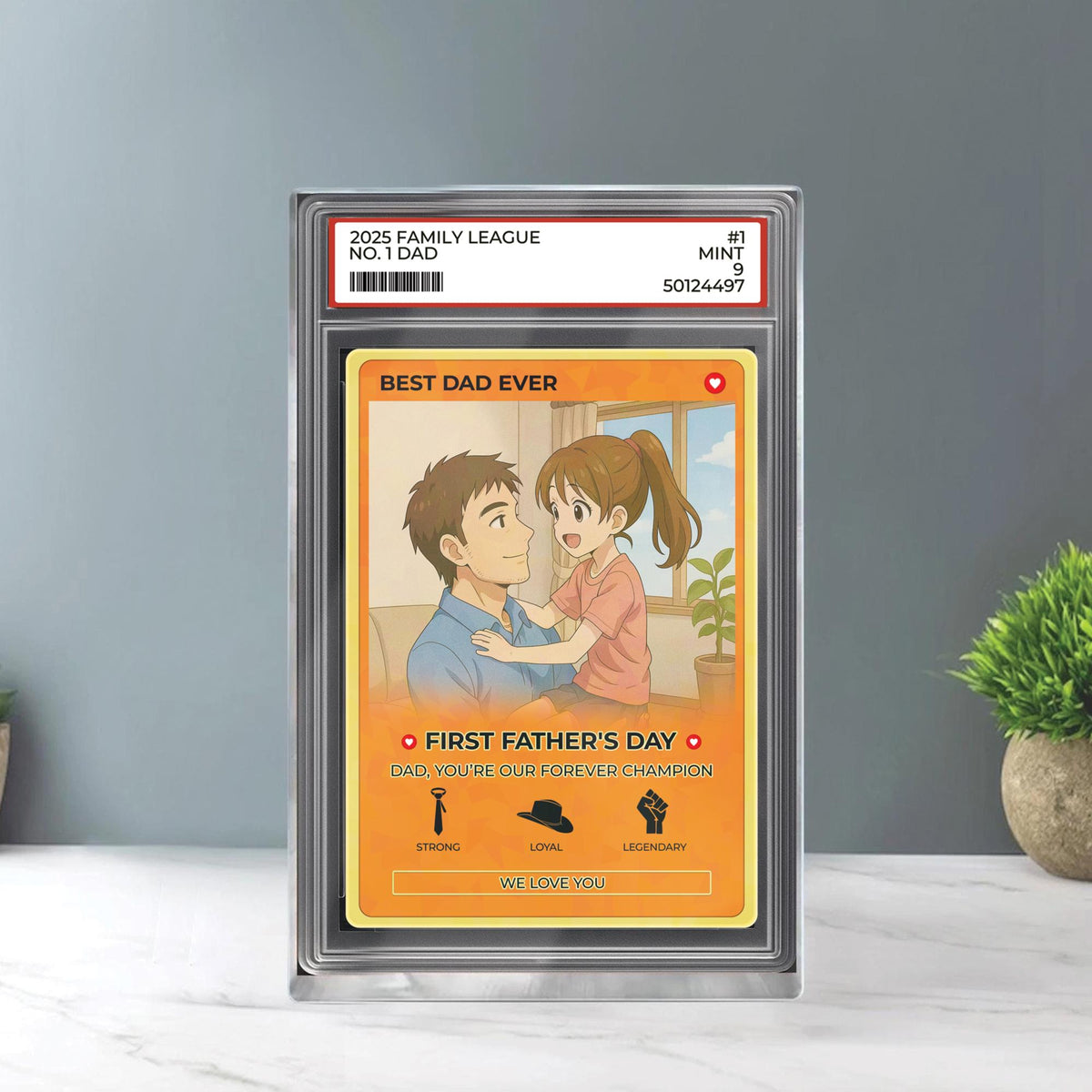 Personalized Anime Acrylic Block for Dad - Father's Day Gift - Custom Trading Card Style Photo Gift from Kids or Wife