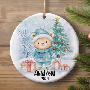 Personalized Blue Teddy Bear Ornament, Custom Kids Christmas Ornaments, Children's Gift Ornament Any Name , 2025 Boys Christmas Ornament