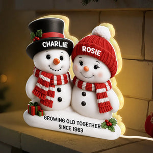 Snowman Couple Growing Old Together - Personalized Acrylic Light Box - Christmas Gift For Couple