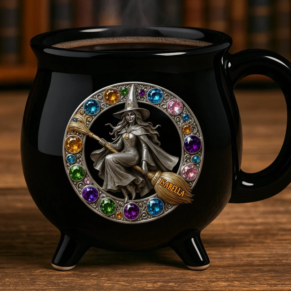 Jewelry Witch - Personalized Halloween Black Ceramic Witch Mug - Halloween Gift For Family, Sisters, Friends, Siblings