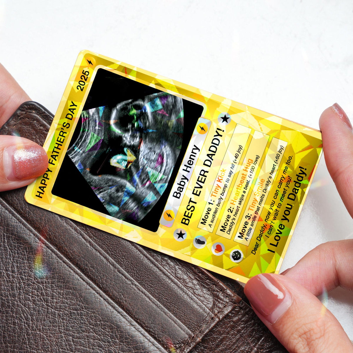 New Baby Announcement Card, Father's Day Gift, Personalized Pet Hologram Acrylic Card, Gift For Him