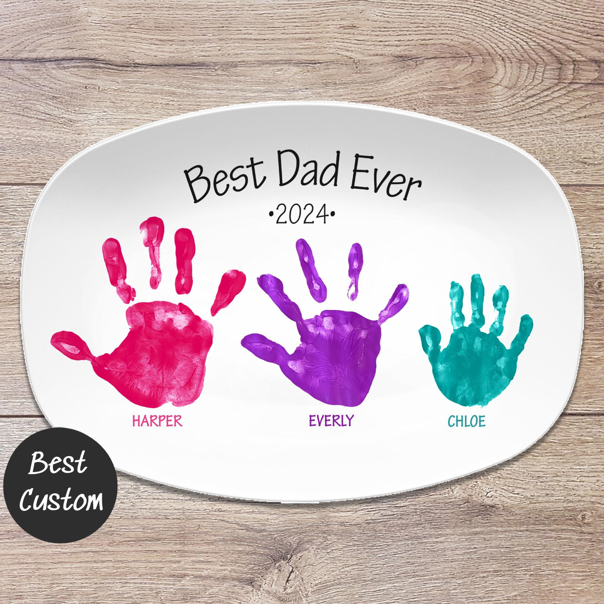 Best Hands Down Handprint Personalized Platter, Custom Handprint Gift from Kids, Gift for Dads, Helping Hands