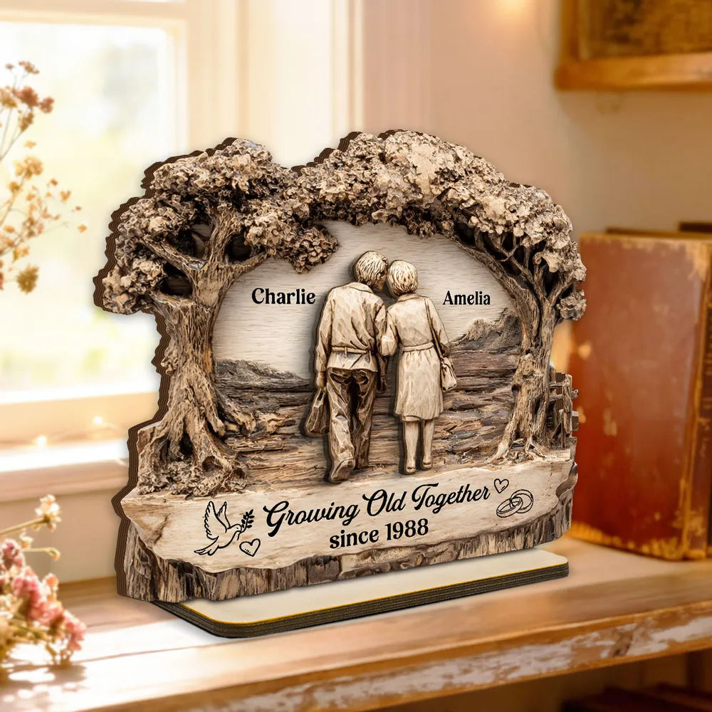 From Our First Kiss Till Our Last Breath - Personalized Wooden Plaque With Flat Base - Gift for Couple