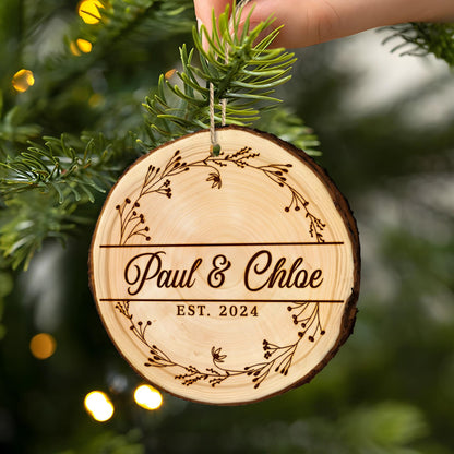Custom Wedding Ornament Gift for Couples, Wedding Anniversary Rustic Ornament, Christmas Wooden Ornament, Engagement Gifts for Couple