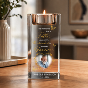 Cherished In The Heart Memorial Personalized Crystal Candle Holder