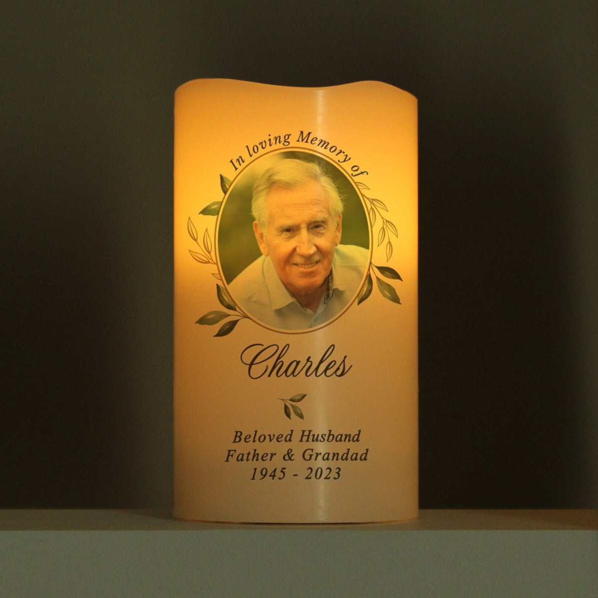 In Loving Memory Botanical Custom Photo - Custom LED Flameless Candle - Memorial Gift For Family