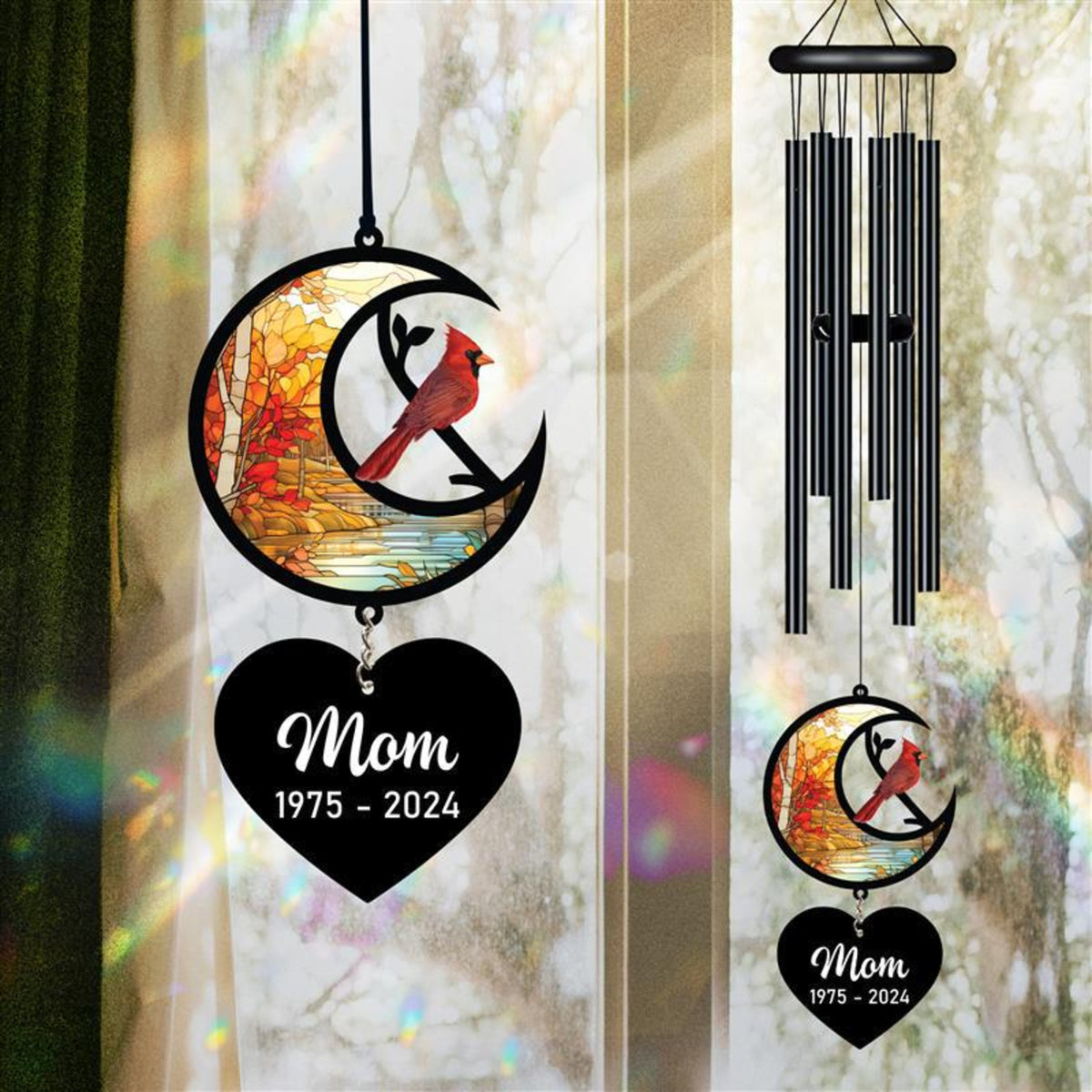 Personalized Memorial Wind Chime, Red Bird Wind Chime, Cardinal Bird Suncatcher Wind Chime, In Loving Memory, Family Gift, Love Family
