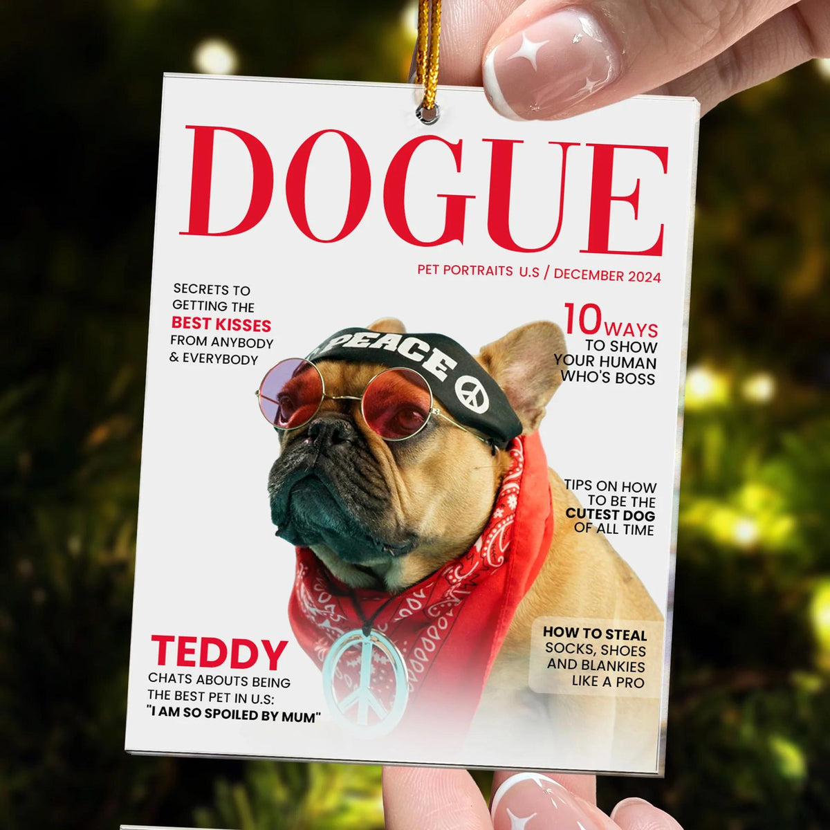 Personalized Pet Christmas Ornament, Custom Dogue Magazine Ornament, Personalized Dog Acrylic Photo Ornament, Pet Lovers, Christmas Gifts