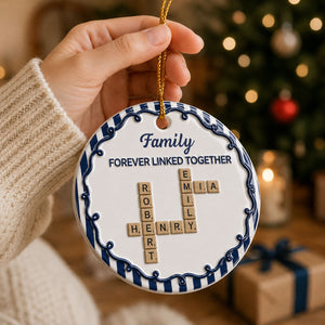 Brothers & Sisters Forever Linked Together Crossword Striped Christmas  - Real 3D Raised Ornament