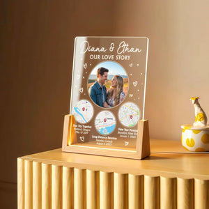 Personalized Love Story Map LED Lamp Our Love Story, Custom Valentine's Gift for Couples