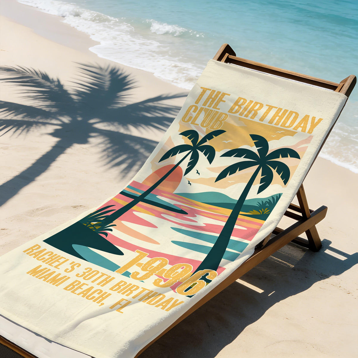 Custom The Birthday Club Beach Towels for Girl, Birthday Trip Pool Towel, Tropical Towel Gift, Beach Lover's Gifts, 30/40/50/60th Birthday Party