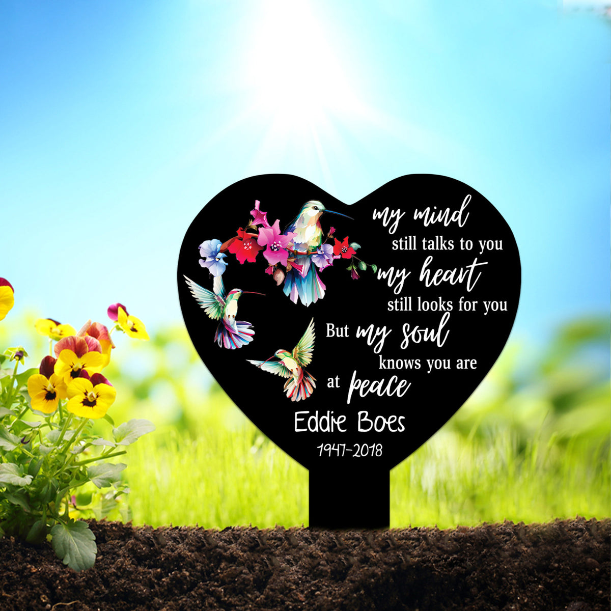 Personalized Memorial Stake Acrylic, Hummingbird Stake, Heart Garden Stake, Sympathy Sign, Memorial Plaque, Grave Marker, Garden Decor