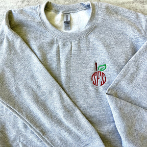 Embroidered Personalized Monogramed Sweatshirt, Teacher Crewneck Sweatshirt, Monogram Apple Sweatshirt, Personalized Teacher Sweatshirt