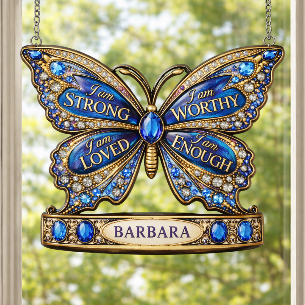 I Am Strong Jewelry Butterfly - Personalized Suncatcher - Gift For Her, Mother's Day, Birthday Gift