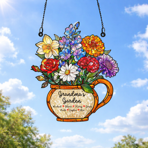 Personalized Grandma's Garden Suncatcher, Birth Month Flower Stained Glass Acrylic Window Hanging, Mother's Day Gift, Grandma Gift, Mom Gift