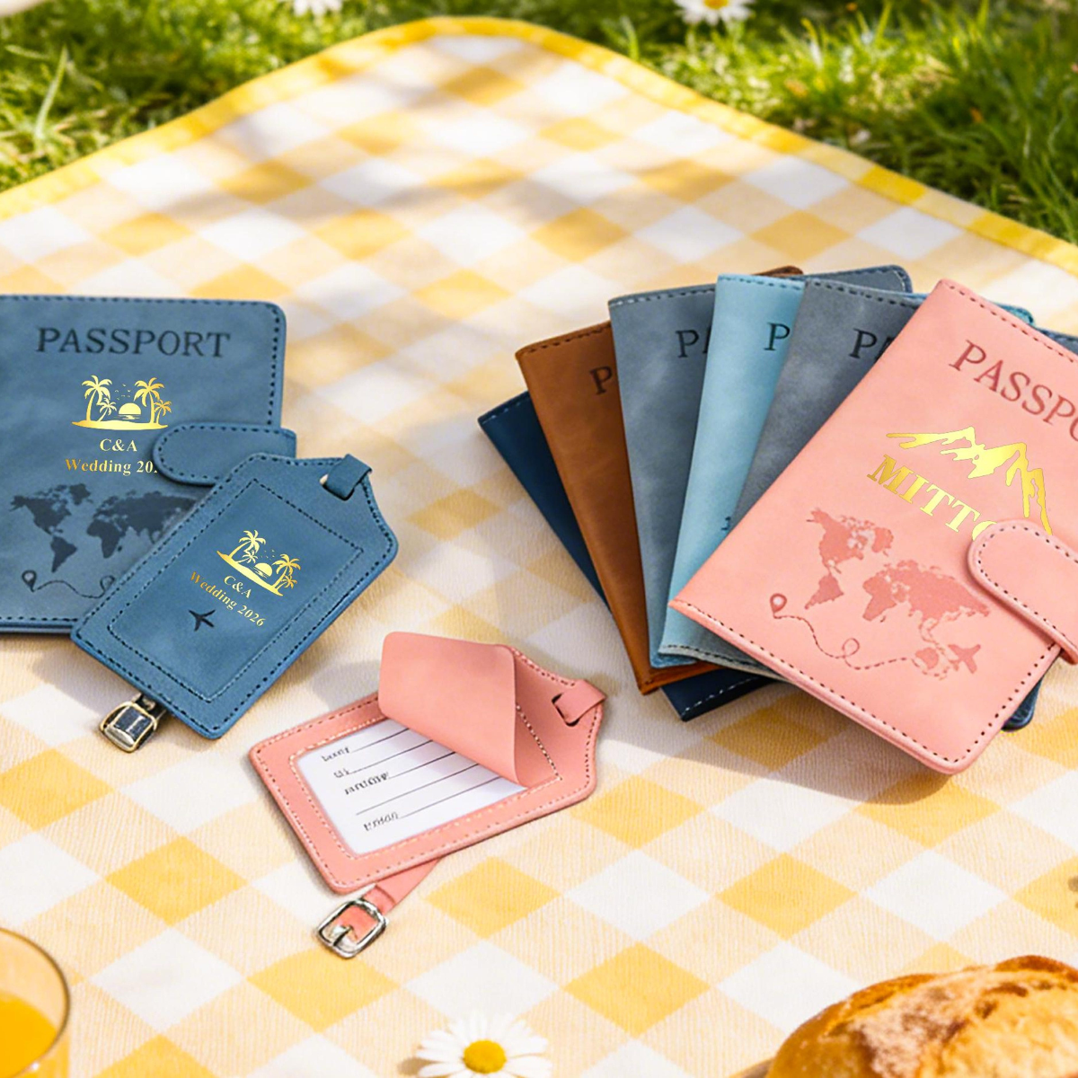 Personalized Passport Holder & Luggage Tag Set, Custom Leather Passport Cover, Travel Gifts Team Gift Your Logo