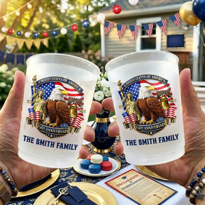 Personalized Freedom Anniversary Frosted Cup, Custom Family Name Patriotic Party Drinkware
