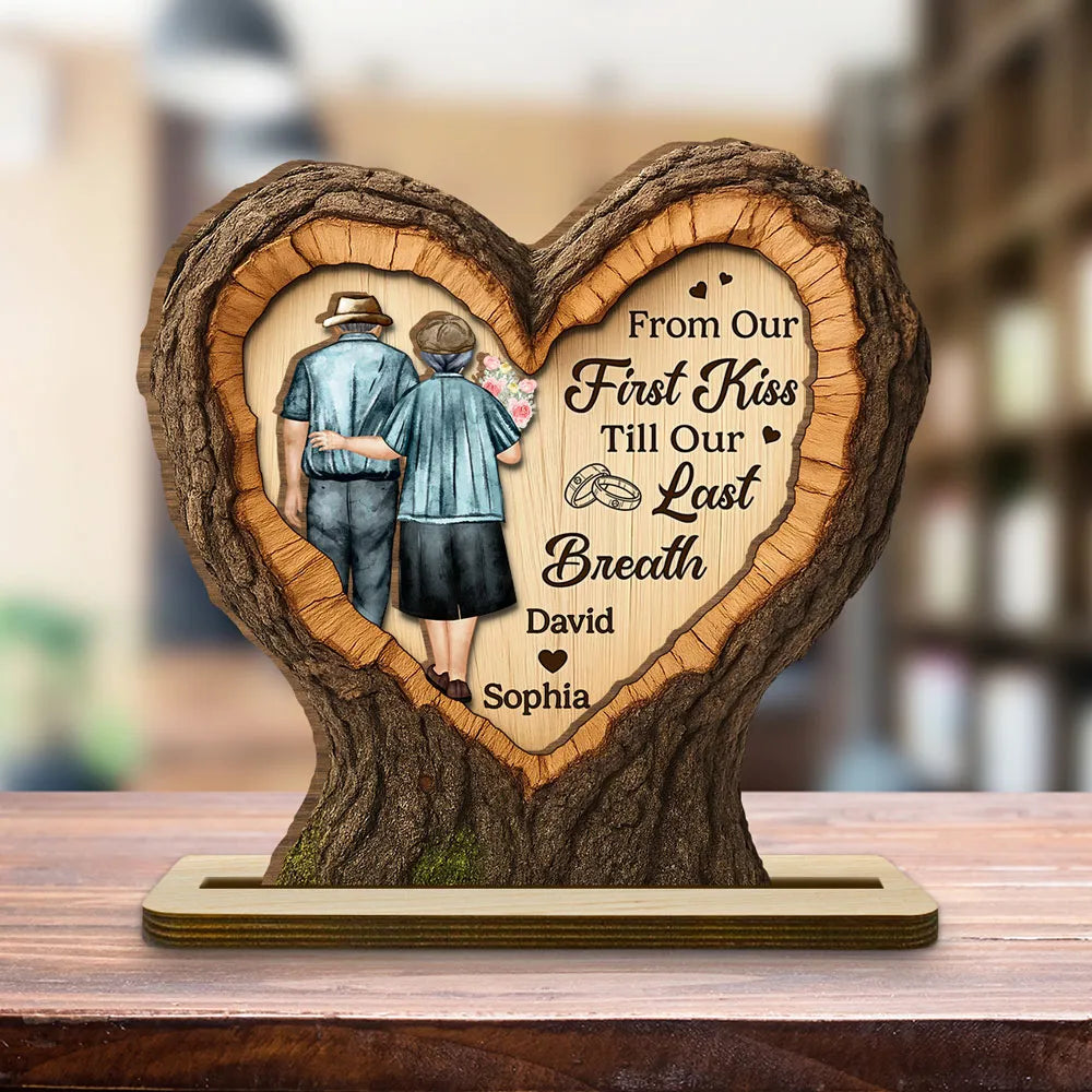 From Our First Kiss Till Our Last Breath - Personalized Wooden Plaque - Anniversary Gift For Couple, Valentine's Day Gift