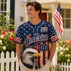 Personalized America Baseball Jersey, USA 250th Anniversary Jersey, Custom Name Number Patriotic Eagle Shirt, 1776 2026 4th of July Gift