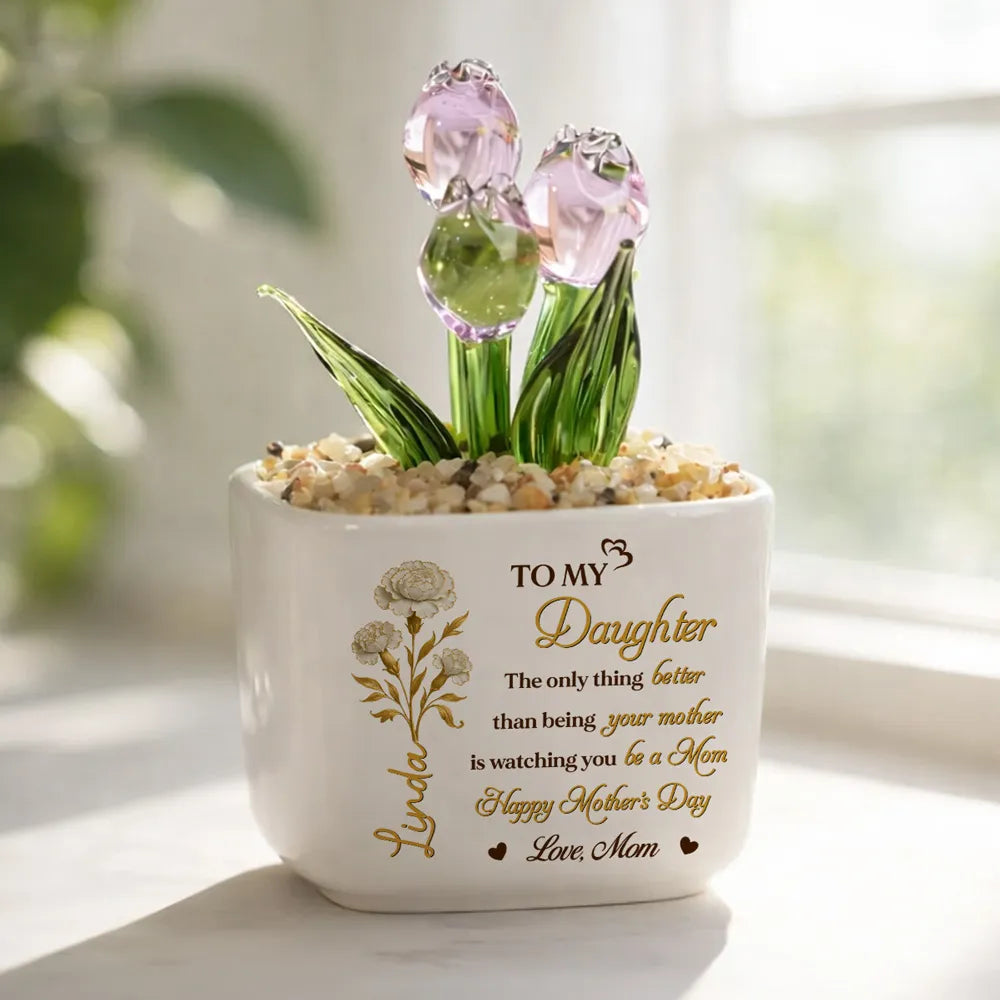Watching You Being A Mom - Personalized Mini Glass Flower Pot - Gift For Daughter, Gift For New Mom, Mother's Day Gift