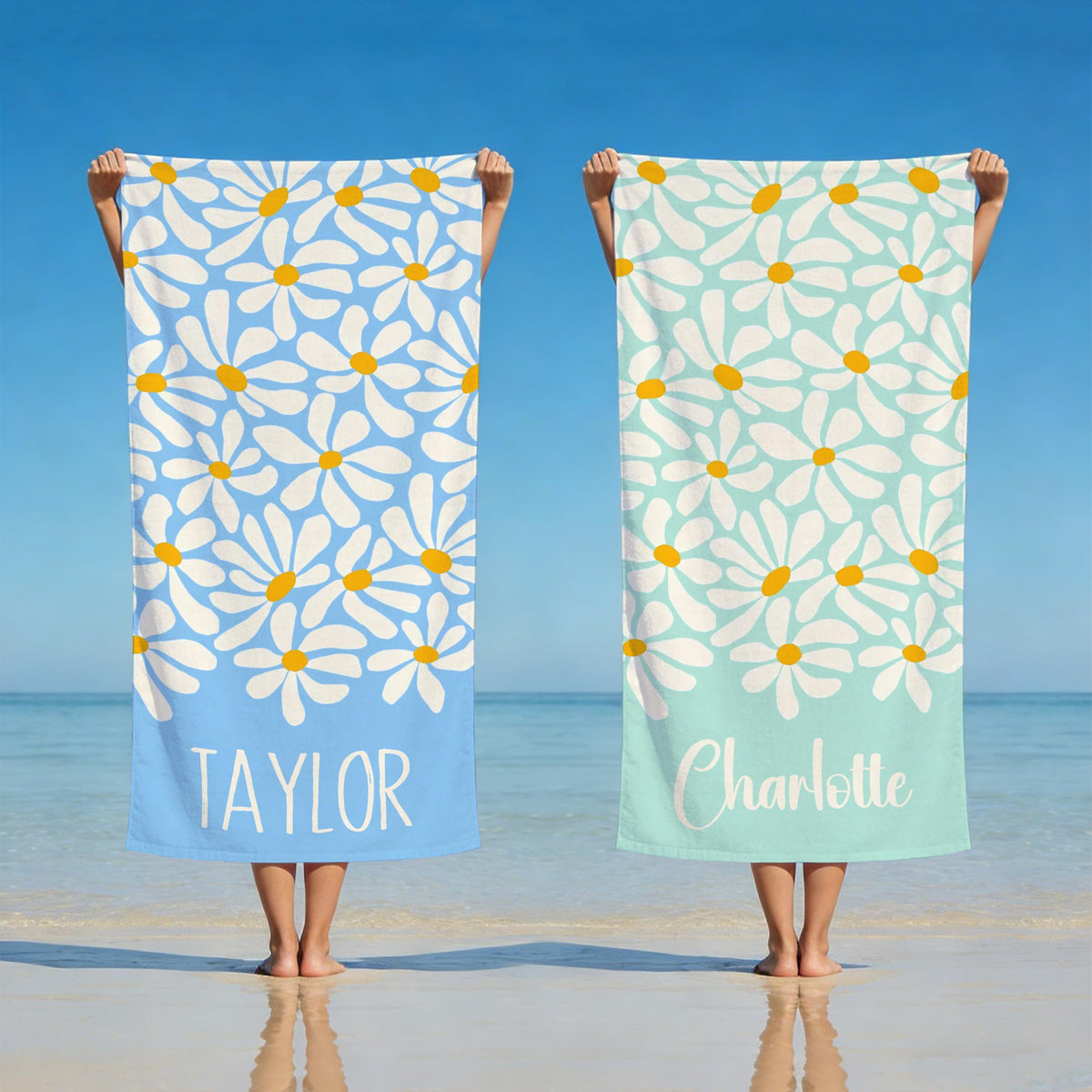 Personalized Daisy Floral Beach Towel, Custom Name Pool Towel for Girls, Bithday Party Gift For Kids, Tropical Vacation Gift, Beach Lover's Gift