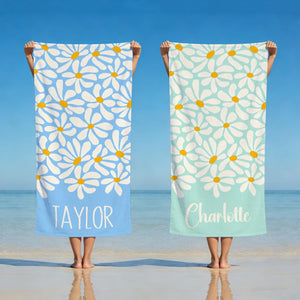 Personalized Daisy Floral Beach Towel, Custom Name Pool Towel for Girls, Bithday Party Gift For Kids, Tropical Vacation Gift, Beach Lover's Gift