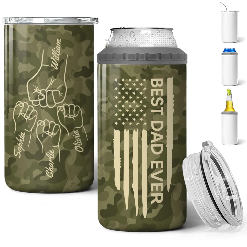 Best Dad Papa Grandpa Ever Fist Bump Outline - Personalized Can Cooler Tumbler - Gift For Dad Grandpa, Father's Day Gift Idea