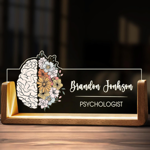 Custom Psychologist Desk Name Plate Personalized Neurologist Psychology Gift Acrylic Wooden Lamp LED Light Office Accessories Tabletop Decor