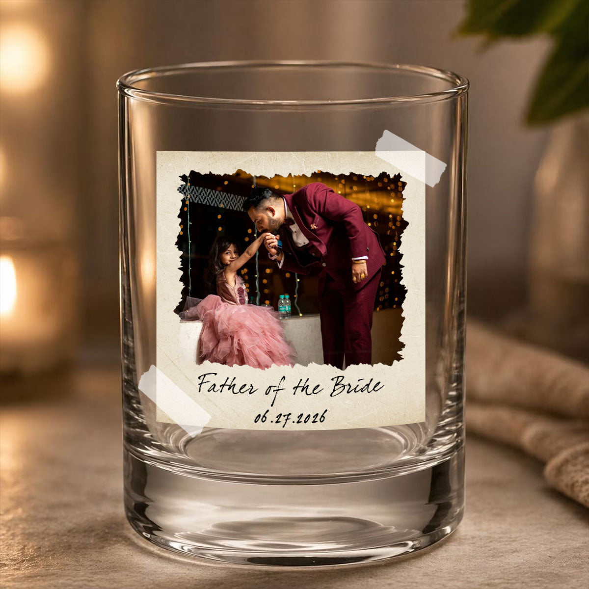 Custom Gift for Father of the Bride, Father of the Groom, Personalized Photo Whiskey Glass, Wedding Gifts, Gift for Dad, Engagement Gift