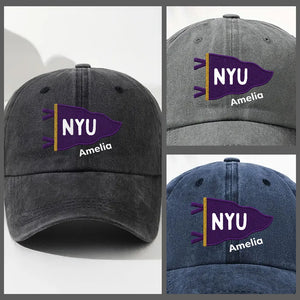 Grad Mood Pennant Flag - Personalized Vintage Washed Denim Cap - University Gift, Graduation Gift