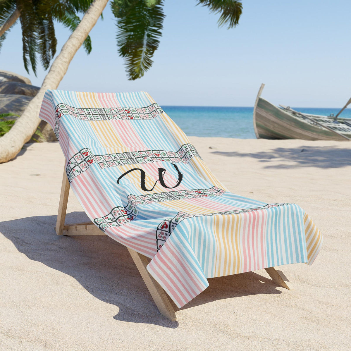 Mahjong Lover Beach Towel, Custom Mahjong Tile Pool Deck Towel, Beach Towel, Summer Gift For Mahjong Queen