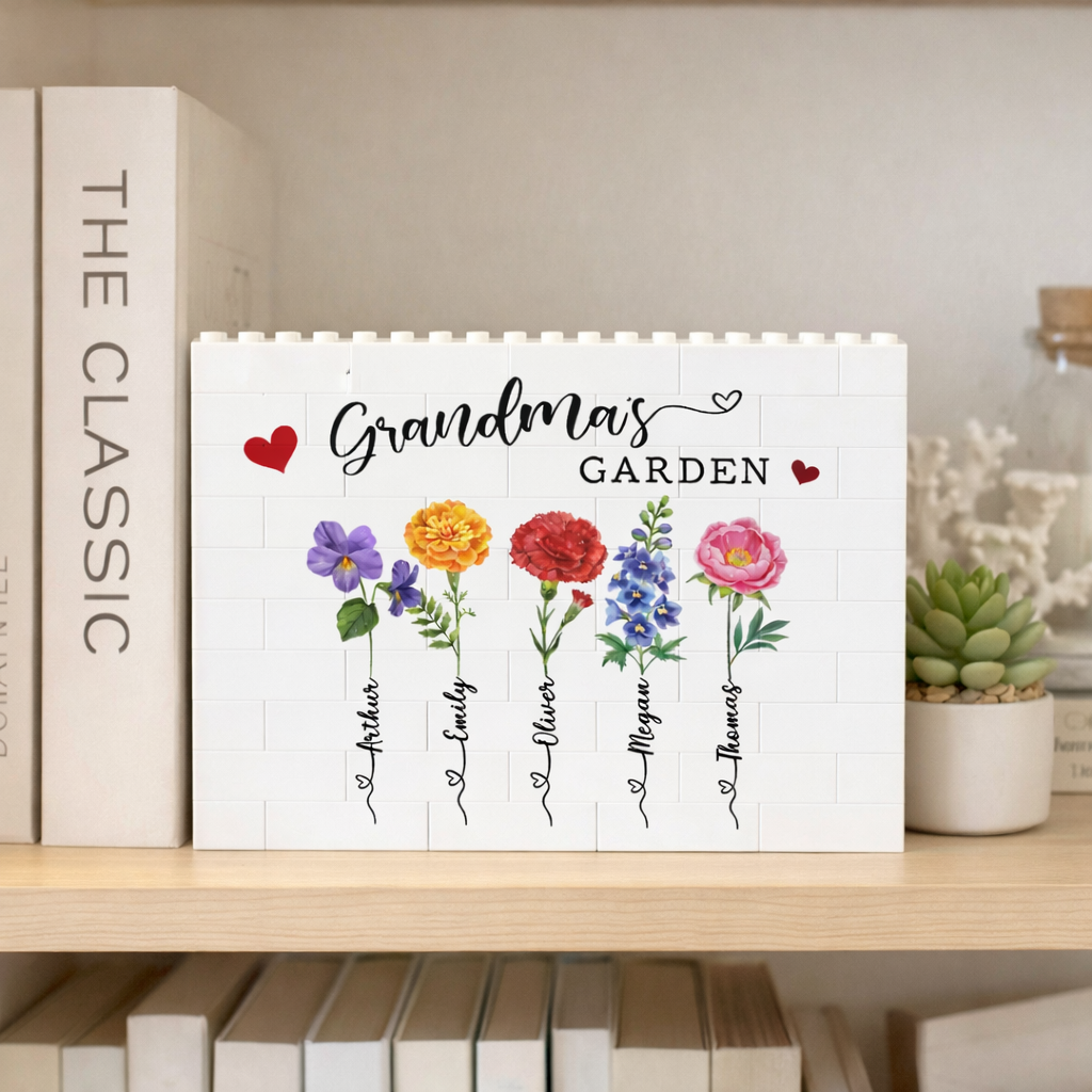 Custom Birth Month Flower Building Block, Custom Birth Month Flower With Kids Names Block, Mother's Day Gift, Grandma's Garden, Gift For Mom