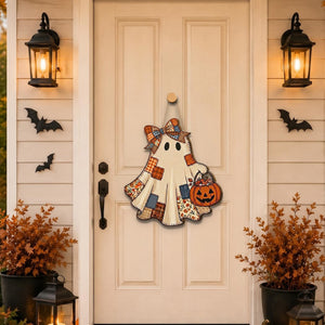 Patchwork Ghost Door Hanger, Rustic Halloween Fall Decor Sign 3a0daec1-3245-4562-bab6-bcef9c6be643-3.jpg