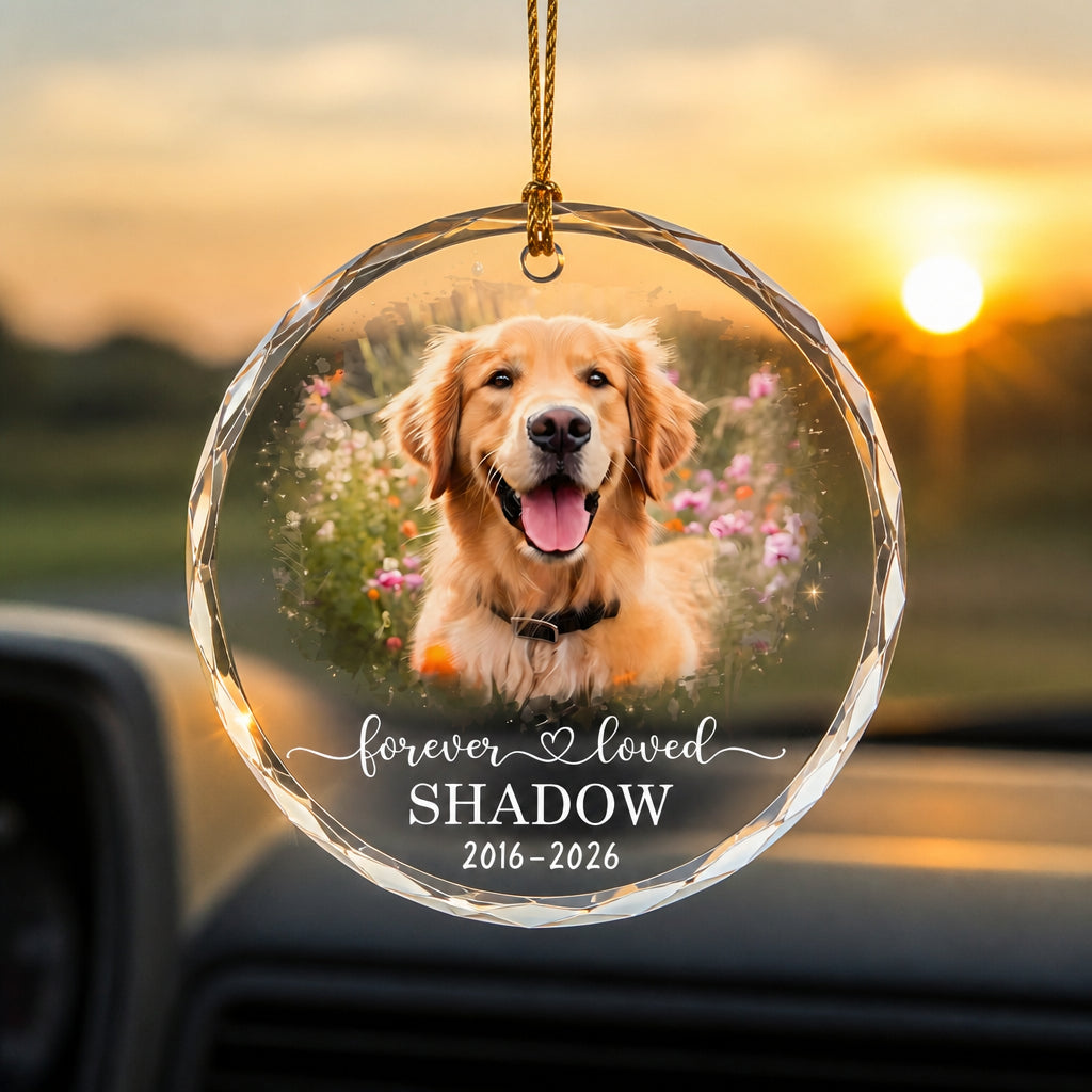 Pet Memorial Crystal Ornament — Forever Loved Photo, Name & Years - Personalized Crystal Ornament 3a134175-b0c2-4756-a158-eddc8a1e4e29.jpg