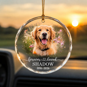 Pet Memorial Crystal Ornament — Forever Loved Photo, Name & Years - Personalized Crystal Ornament 3a134175-b0c2-4756-a158-eddc8a1e4e29.jpg