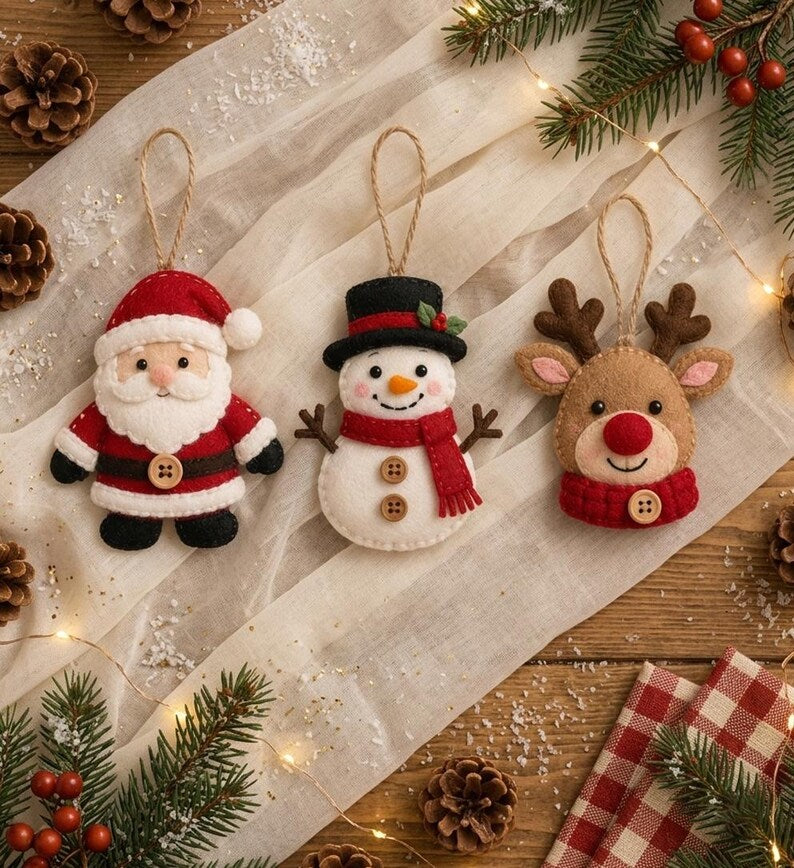 Handmade Christmas Felt Ornament Set, Santa, Snowman & Reindeer Tree Decorations, Traditional Winter Holiday Decor, Cute Christmas Gift 3a13d255-a09b-4abc-90d7-888360b39be3-c4.jpg