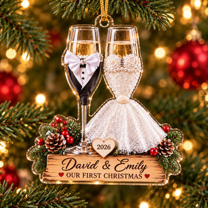 Personalized Our First Christmas Married Ornament 2026, Custom Couple Names, Bride Groom Acrylic Ornament, Newlywed Wedding Gift 3a6194c9-f4ed-4037-9924-64dc0533c933-banner-3.png