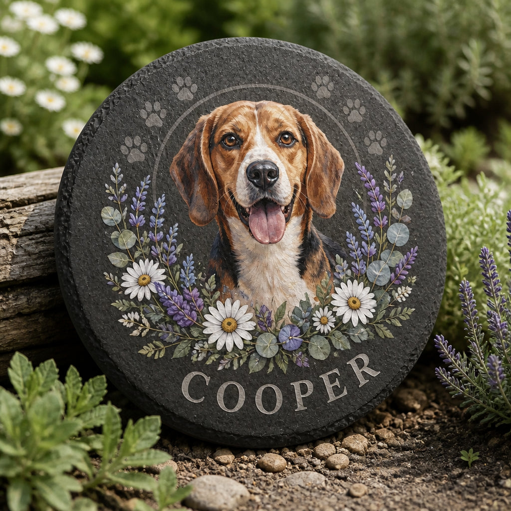 Custom Pet Garden Memorial Stone – Watercolor Portrait with Wildflower Crescent - Personalized Memorial Stone 3a66219c-1773-4bdf-baea-13c975487763.jpg