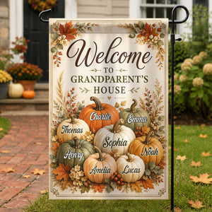 Welcome To Grandparent's House Fall Pumpkin - Personalized Garden Flag - Fall Season Decor Gift, Gift For Grandma, Grandpa 3a6c288c-46bc-4b4c-b028-e90badea5cdb-banner-3.jpg