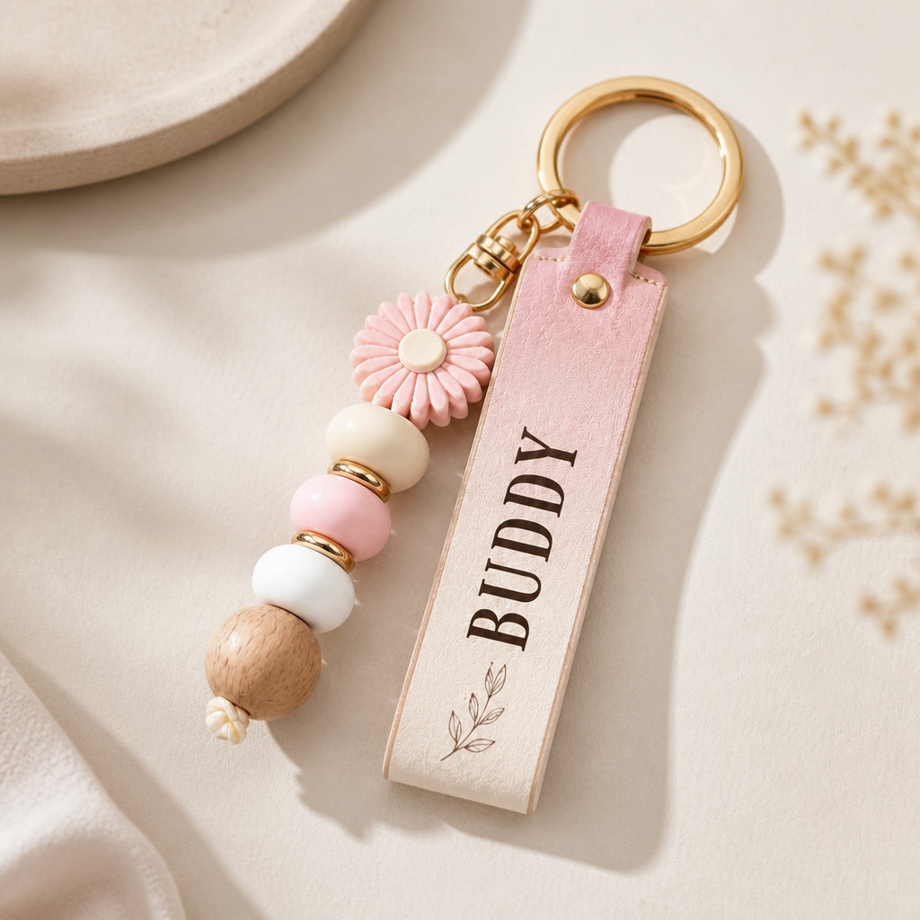 Pet Photo & Name Leather Keychain with Daisy Bead - Personalized PU Leather Keychain Daisy Bead Pendant 3a750d59-ebcc-4299-8c9a-60e5250e0e02.jpg