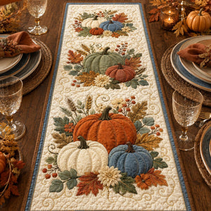 Quilted Pumpkin Table Runner, Fall Harvest Autumn Decor, Blue Orange Thanksgiving Runner 3ab44838-ac7a-4a7b-8513-1ad0e08db3c6-1.jpg