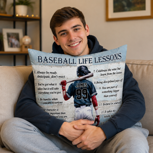 Baseball Life Lessons Custom Pillow - Personalized Motivational Sports Art for Players and Fans