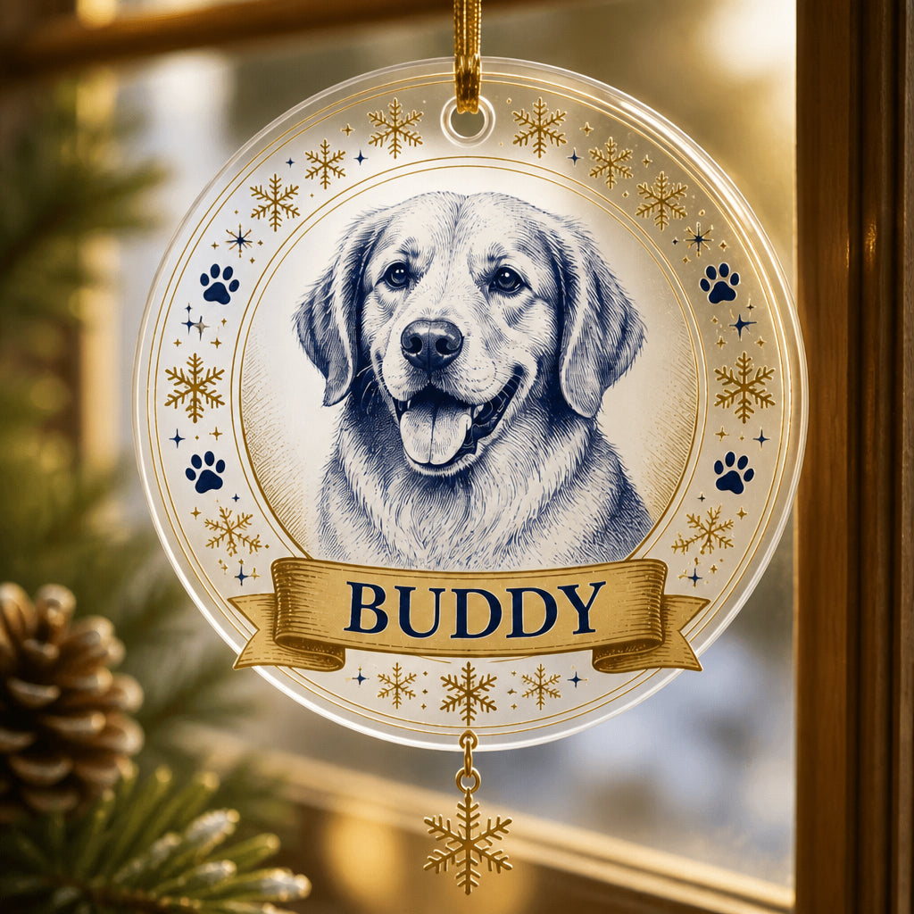 Custom Pet Portrait Ornament – Etched Wreath Banner - Personalized 1 Layered Suncatcher with Charm 3ac94601-4095-4908-836d-447c16e962b7.jpg