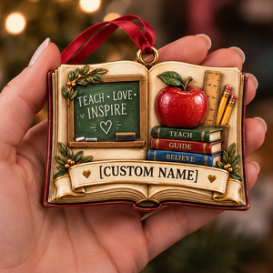 Personalized Teacher Open Book Christmas Ornament - Custom Name Teach Love Inspire Tree Decor 3b0ba424-9740-4f69-9a31-903f54a0725c-teacher_ornament_mockup_3_handheld.png