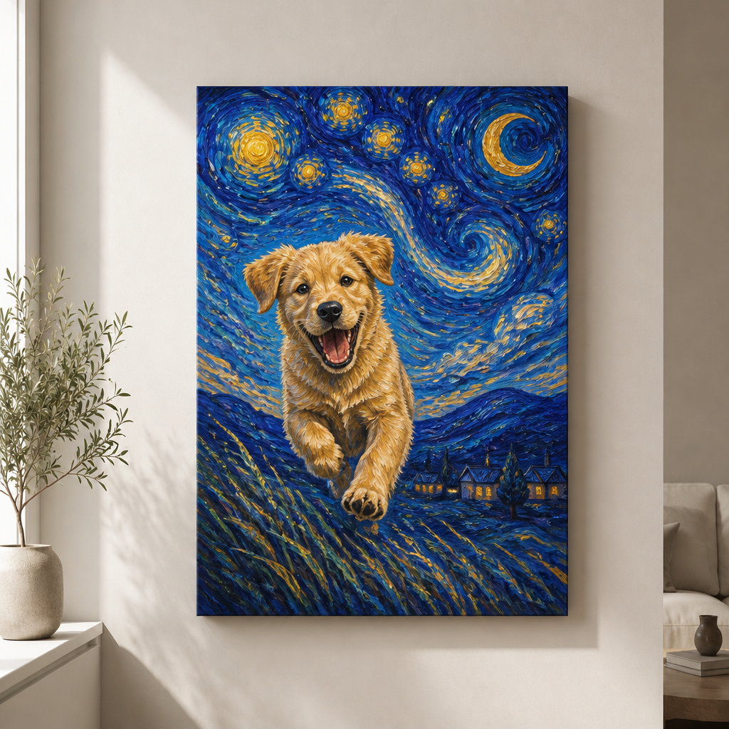 Joyful Pup Under a Swirling Night Sky Canvas - Personalized Canvas 3b39a55e-d262-4c89-8b01-235d573b24ca.png
